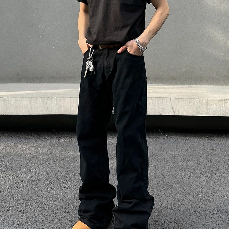 cleanfit牛仔裤男女款修身直筒春秋黑色vibe美式高街微喇叭长裤子,男装牛仔裤,星座506A