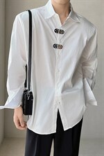 2026秋款金属扣设计感长袖白衬衫禁欲系小众痞帅衬衣CY20/P68控98，男装衬衫，电商A243
