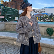 新中式国风提花毛呢外套女2025秋冬新款韩系宽松百搭加厚呢子上衣，女装短外套，2C375