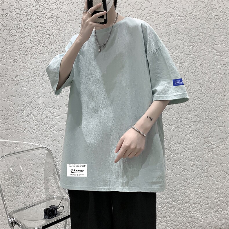 YT26062-P30亚短袖t恤男大码五分袖男宽松七分袖港风模特,男装T恤,电商A040