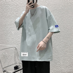 YT26062-P30 亚短袖t恤男大码五分袖男宽松七分袖 港风模特图片