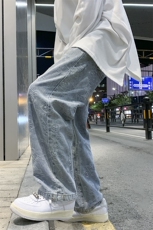 欧美街头hiphop嘻哈满印小熊卫裤宽松拖地牛仔裤男A071-2022-P50，男装牛仔裤，电商A071