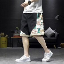 复古风刺绣工装短裤男潮牌街头宽松阔腿休闲百搭中裤K41-P60，男装休闲裤，星座816-2（原B366-1）