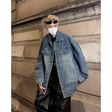 春秋新款彩扣宽松复古休闲潮牌个性工装情侣夹克牛仔外套男女，男装夹克，星座601-2