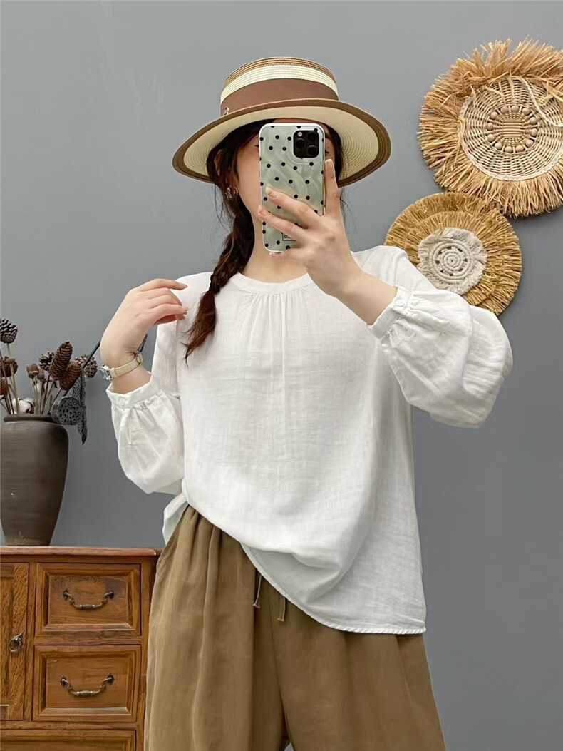 2025百搭时尚简约棉纱长袖纱，女装衬衫，湘姗