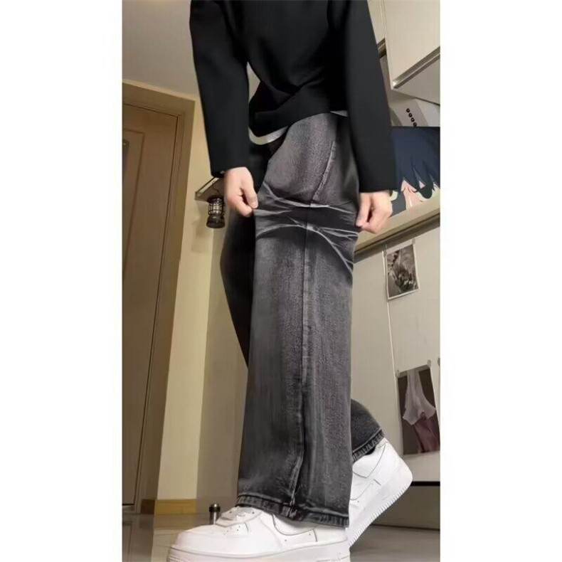美式高街复古烟灰色牛仔裤男式春秋季2025新款裤子直筒休闲长裤,男装牛仔裤,星座506