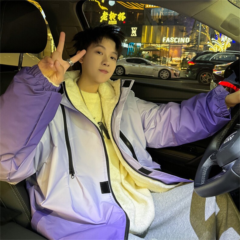 渐变三防户外冲锋衣内里600克仿兔毛潮牌棉衣XZ301AY08P128，男装棉衣，星座301A