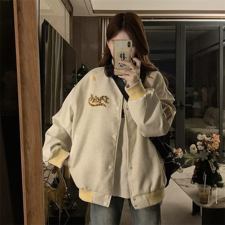 A538-P88秋季港风上衣加厚皮袖双层内里棒球服学院风男女同款，女装职业装，星座911