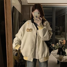 A538-P88秋季港风上衣加厚皮袖双层内里棒球服学院风男女同款，女装职业装，星座911