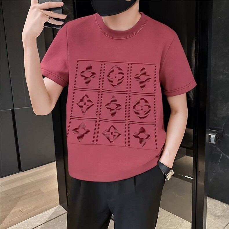 夏季新款男士上衣休闲百搭时尚钢印短袖T恤棉半袖简约薄衣服学生,男装T恤,星座506A