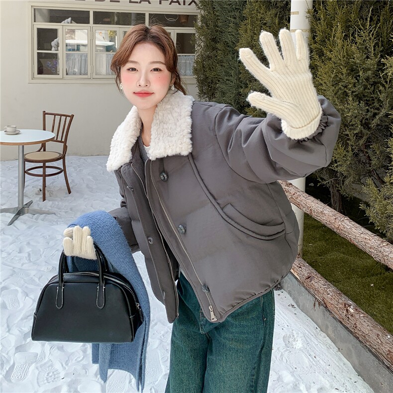 新标90白鸭绒羊羔毛拼接羽绒服（羊羔毛领可拆）W616P305-K458,女装羽绒服,2C209