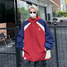 秋款男连帽夹克衫拼色字母刺绣冲锋衣外套JK91P65，男装夹克，星座1013-1