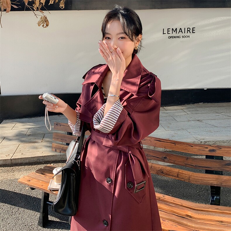 高级感英伦风复古短款酒红色风衣女2025春秋独特超火好看气质外套图片
