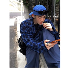 [006]蓝色格子长袖衬衫男款春夏秋格纹衬衣外套A079-CS380-P31，男装衬衫，电商A079