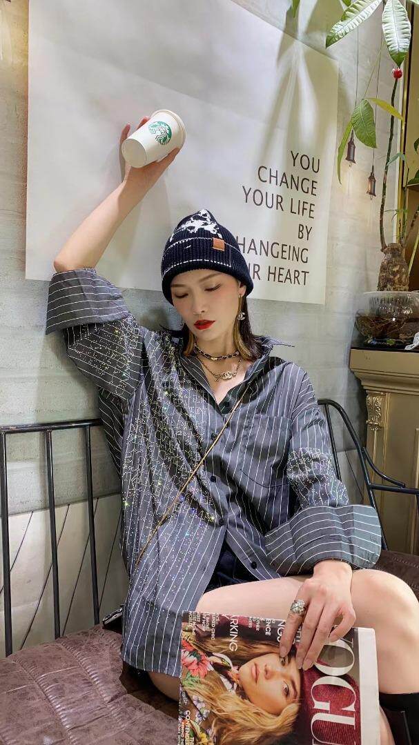 秋季新款重工烫钻衬衫，女装衬衫，無限度