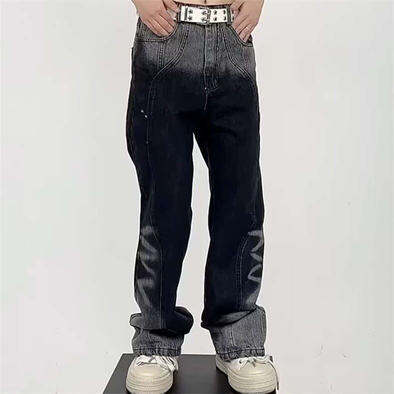美式高街复古水洗渐变牛仔裤男情侣宽松直筒裤A068-KXSK110-TP50图片