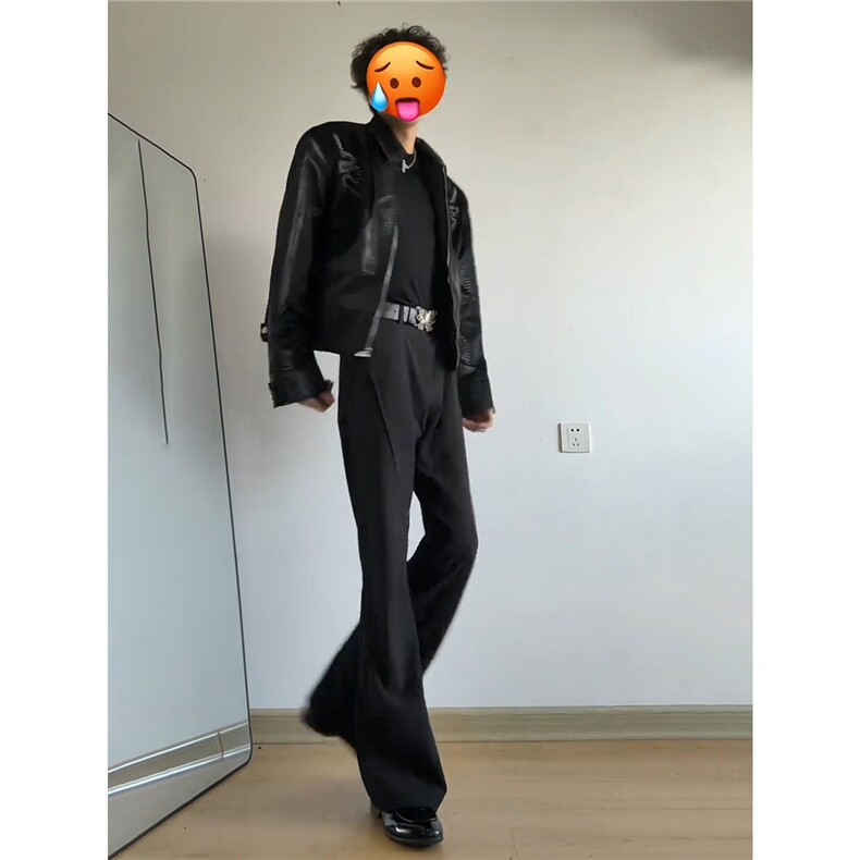 网图cleanfit黑色微喇西裤美式高街裤子男直筒休闲西装裤KZ058P50,男装西服套装,电商B312
