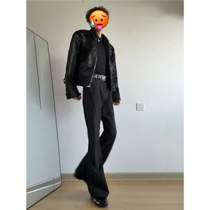 网图cleanfit黑色微喇西裤美式高街裤子男直筒休闲西装裤KZ058P50图片