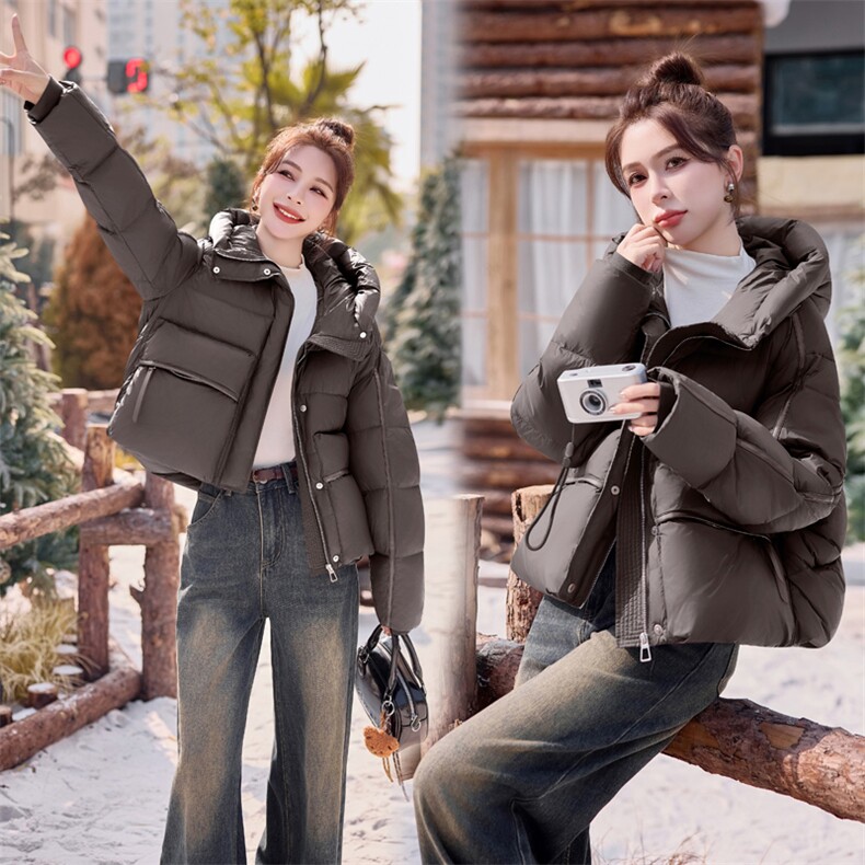 欧货爆款紫色短款羽绒服女2024冬季新款加厚保暖白鸭绒面包服外套，女装羽绒服，意芙