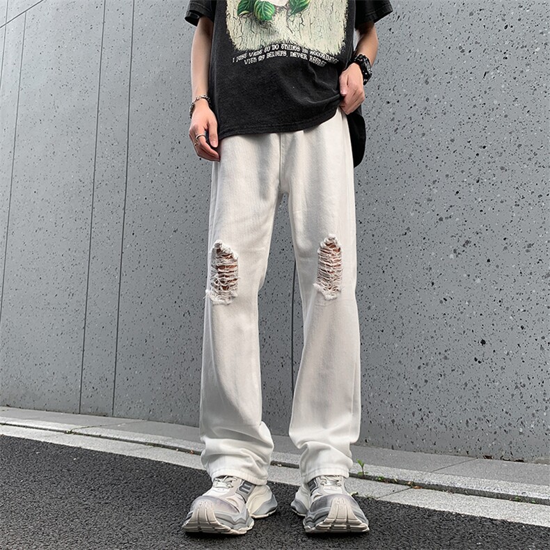 美式hiphop破洞牛仔裤男款夏季水洗微喇裤子高街潮牌62188-p40,男装牛仔裤,星座1008-1