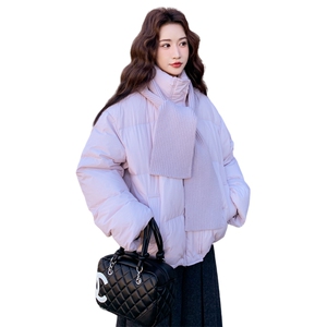 超好看送围巾羽绒服女冬2025新款韩版加厚白鸭绒小个子面包服图片