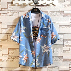 2021夏季新白砖墙日系大码男沙滩情侣休闲短袖印花衬衫C3028-P35，男装衬衫，电商A001