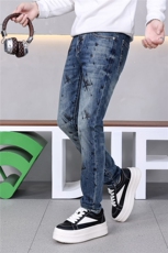 四季潮款轻奢欧货印花水洗牛仔裤男修身小脚高品质休闲百搭长裤，男装牛仔裤，电商D218