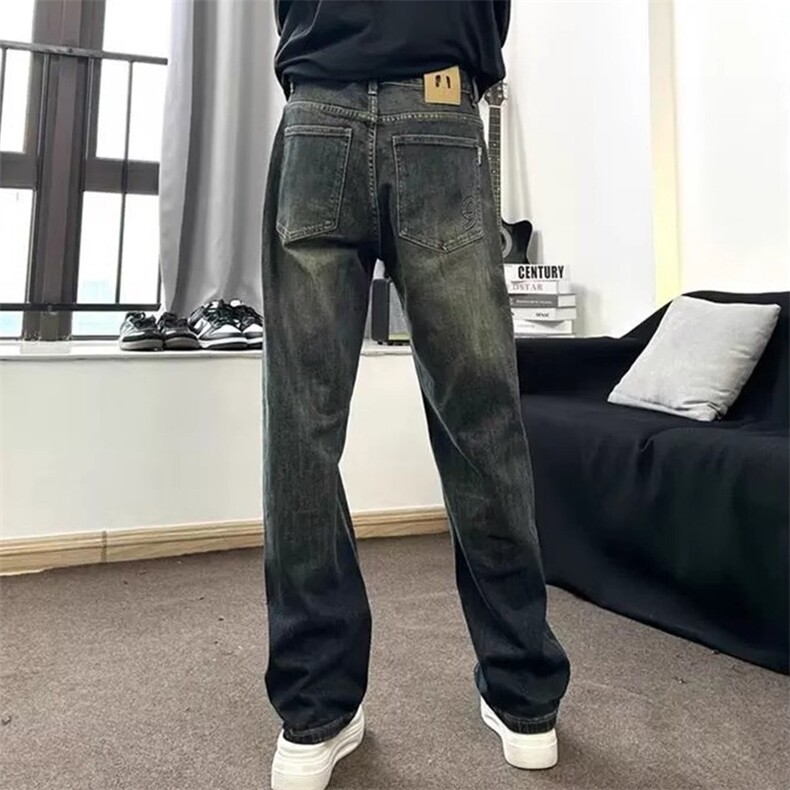 新款牛仔裤宽松直筒裤男高级感潮牌痞帅复古弹力牛仔裤TA0813-P50,男装牛仔裤,星座208-5