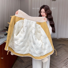 羊羔毛翻领拼PU皮羽绒内胆90绒外套2C239-113-P285-K418，女装羽绒服，2C239