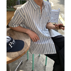 2025新款韩版潮流男士衬衣轻熟风时尚条纹短袖衬衫905P45，男装衬衫，星座710