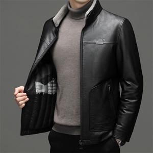 2023冬季新款男士立领可脱卸毛领皮羽绒服中年男装加厚保暖外套,男主播衣服搭配图片