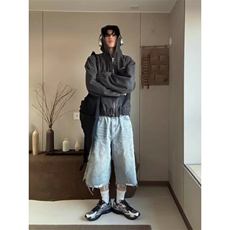 解构毛边牛仔短裤男女夏季宽松休闲水洗小众阔腿七分裤D007，男装牛仔裤，星座1116A（原606A-3）