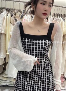 现货 提花格子吊带裙 ?空调衫,女装背心吊带,东町