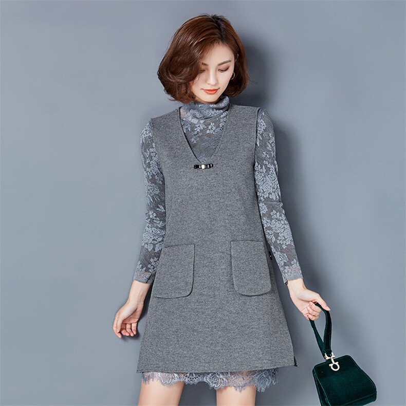 高领纯色套装/套裙修身中长款套头长袖2020年冬季，女装套装/套裙，安之芮娜