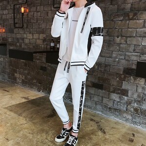 2023秋季新款开衫两件套休闲男外套潮流时尚运动套装J02P60图片