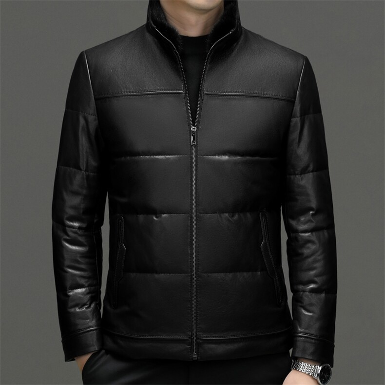 海宁羽绒服男鹅绒服水貂毛领加厚皮衣植鞣绵羊皮外套P1350图片