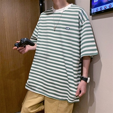 条纹男士短袖新款宽松简约原宿风百搭半袖ins港风衣服T641-P25，男装T恤，星座512-2