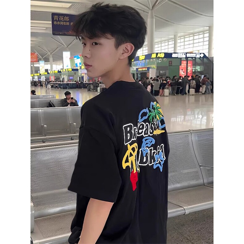 万针全刺绣工艺抖音得物高品质260克重磅纯棉双纱美式高街短袖T恤,男装T恤,电商A486-1