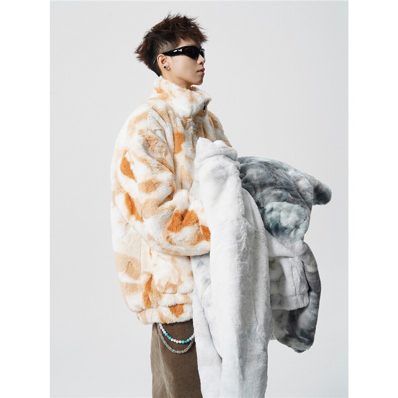 羊羔毛棉衣潮扎染设计情侣大码M-5XL毛绒外套男YG7503P128控168，男装棉衣，星座227-7