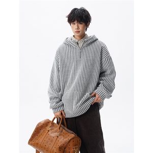 重磅编织半拉链卫衣大码小香风痞帅设计雪尼尔连帽外套WY9111/P58图片