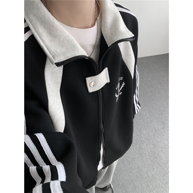 WY10190-特P60 420g重磅-高品质-条纹设计感大码保暖卫衣外套男图片