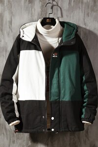 2021冬季新砖墙日系男大码撞色拼接羊羔毛保暖连帽棉衣J9751-P100图片