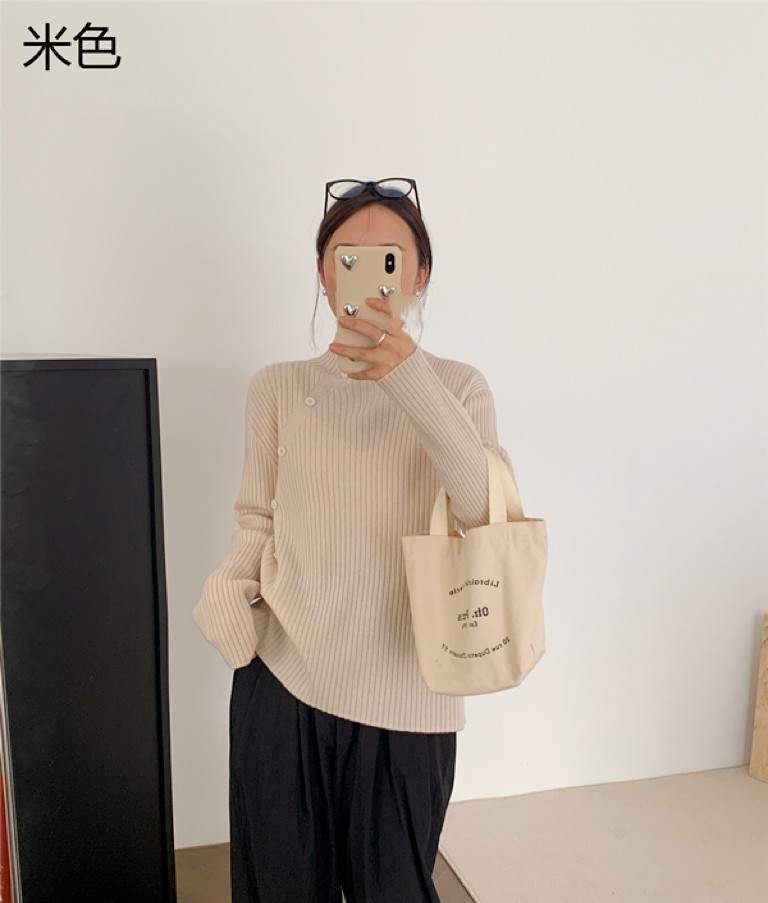 金线抽条半高领女士上衣秋冬保暖纯色套头长袖图片
