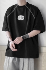 2025港风美式垫肩设计T恤男拉链WANG金属质感字母DT8791P55控78，男装T恤，星座227-7