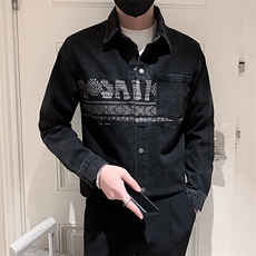 2025新款春季牛仔外套水洗潮牌印花夹克上衣服A313-1-811-P115，男装工装外套，电商A313-1