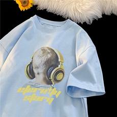 240G重磅美式印花纯棉大码宽松休闲短袖T恤T313-P25控38，男装T恤，电商B219A