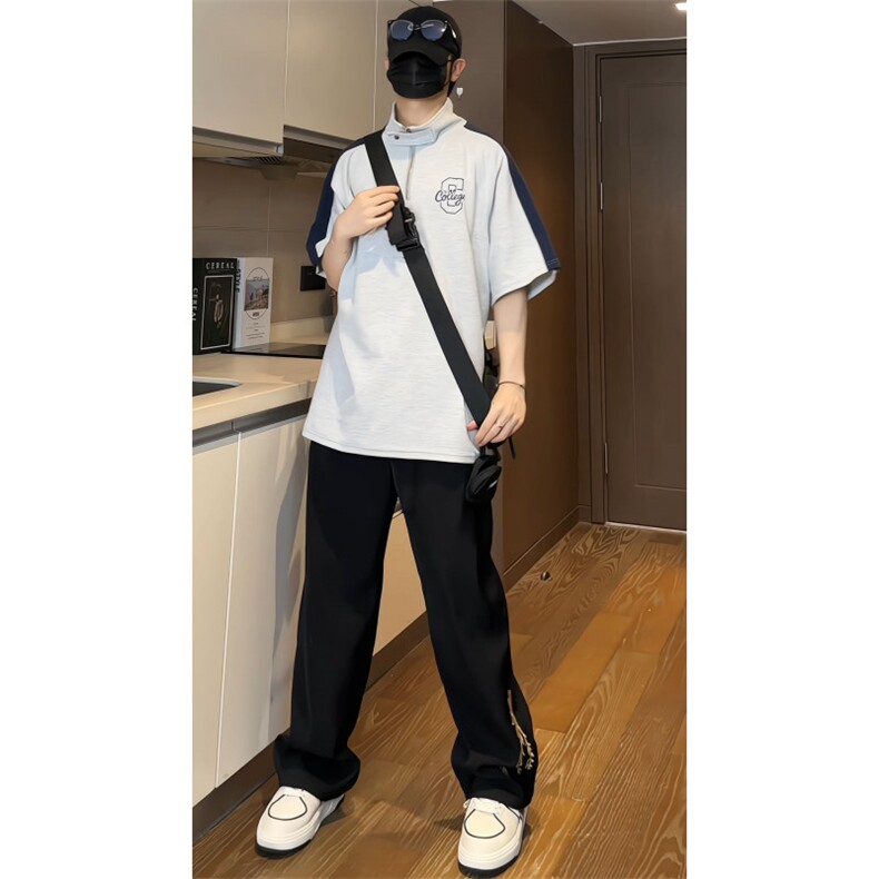 xp2413特P35控78 抖音品质夏季美式冰感拉链POLO衫男潮流宽松短袖图片