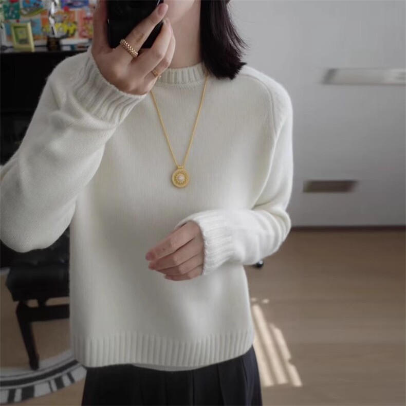 2025年秋季长袖圆领套头时尚百搭通勤简约休闲加厚，女装针织衫/毛衣，佑昭祥羊绒