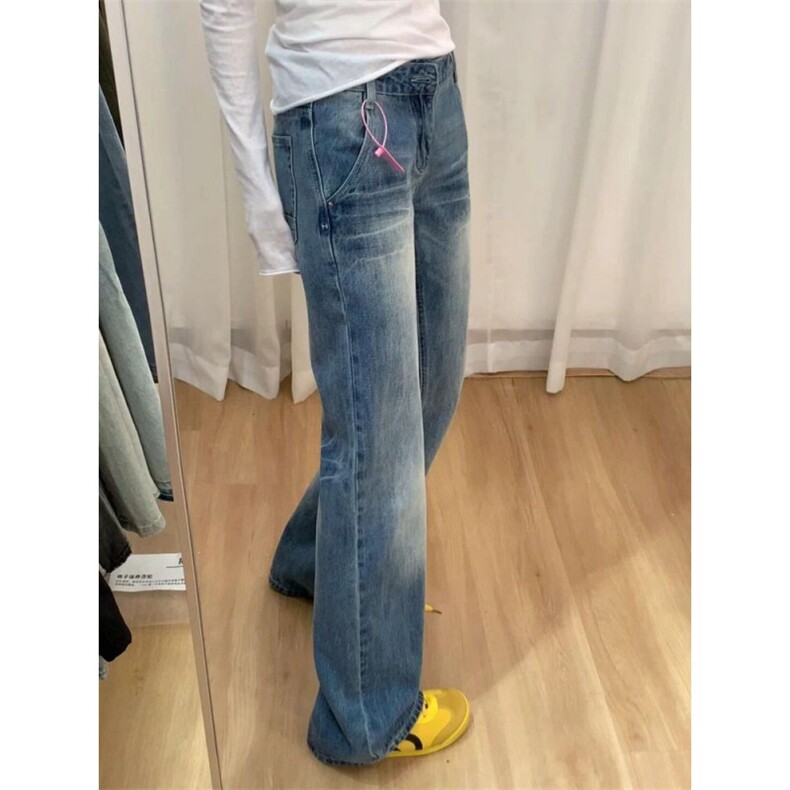 复古低腰直筒牛仔裤女春秋小个子显瘦磨白微喇窄脚长裤子NC6694,男装牛仔裤,星座1116A（原606A-3）