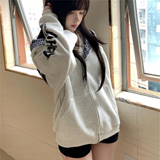 潮牌美式高街hiphop开衫连帽卫衣女2025秋冬情侣小众设计感外套，女装短外套，星座506A